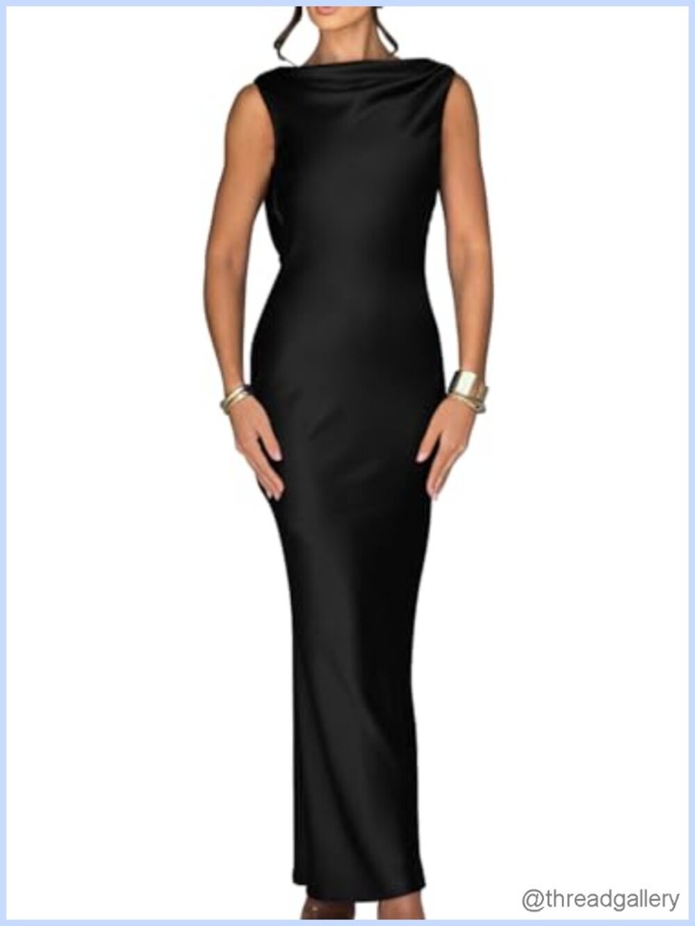 Satin High Neck Sleeveless Maxi Dress for Wedding Party Cocktail